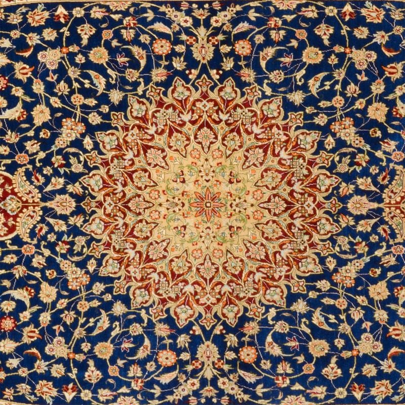 Ghom Perserteppich 130 × 201 cm aus Seide, handgeknüpft
