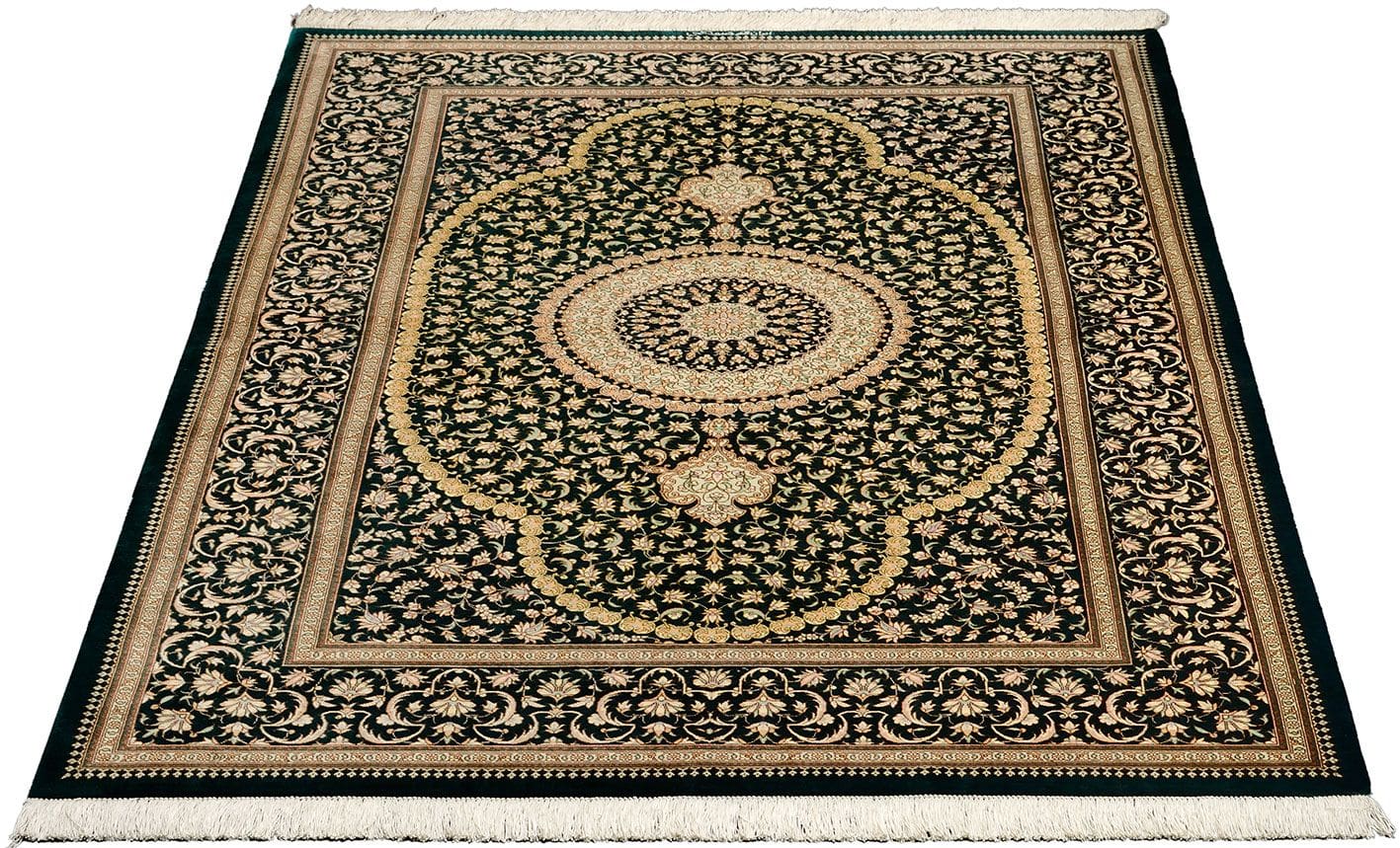 Ghom Perserteppich 130 × 191 cm aus Seide, handgeknüpft