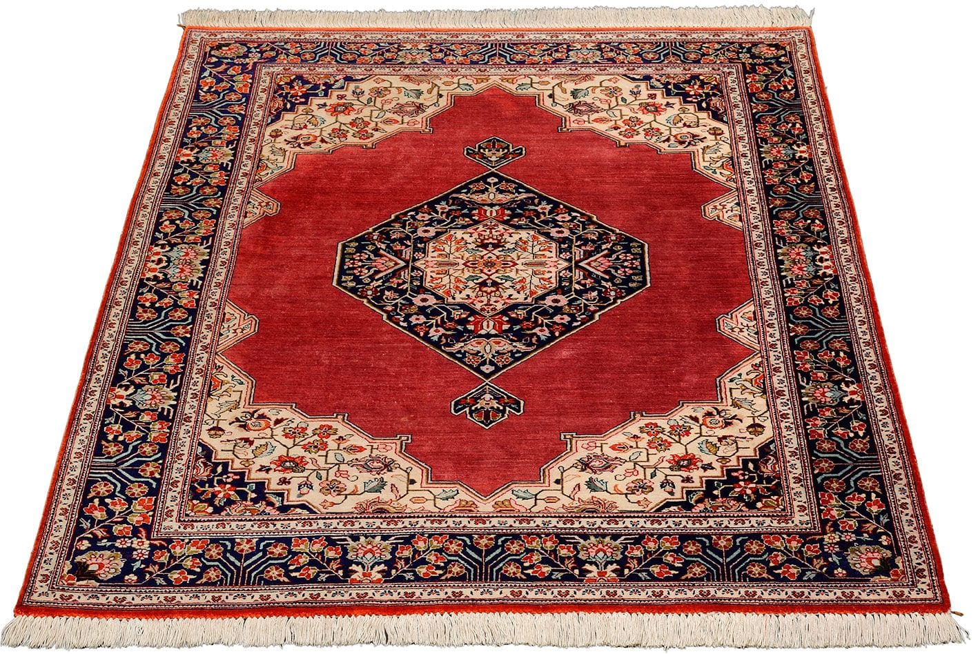 Handgeknüpfter Ghom Perserteppich, 104 × 142 cm, Seide