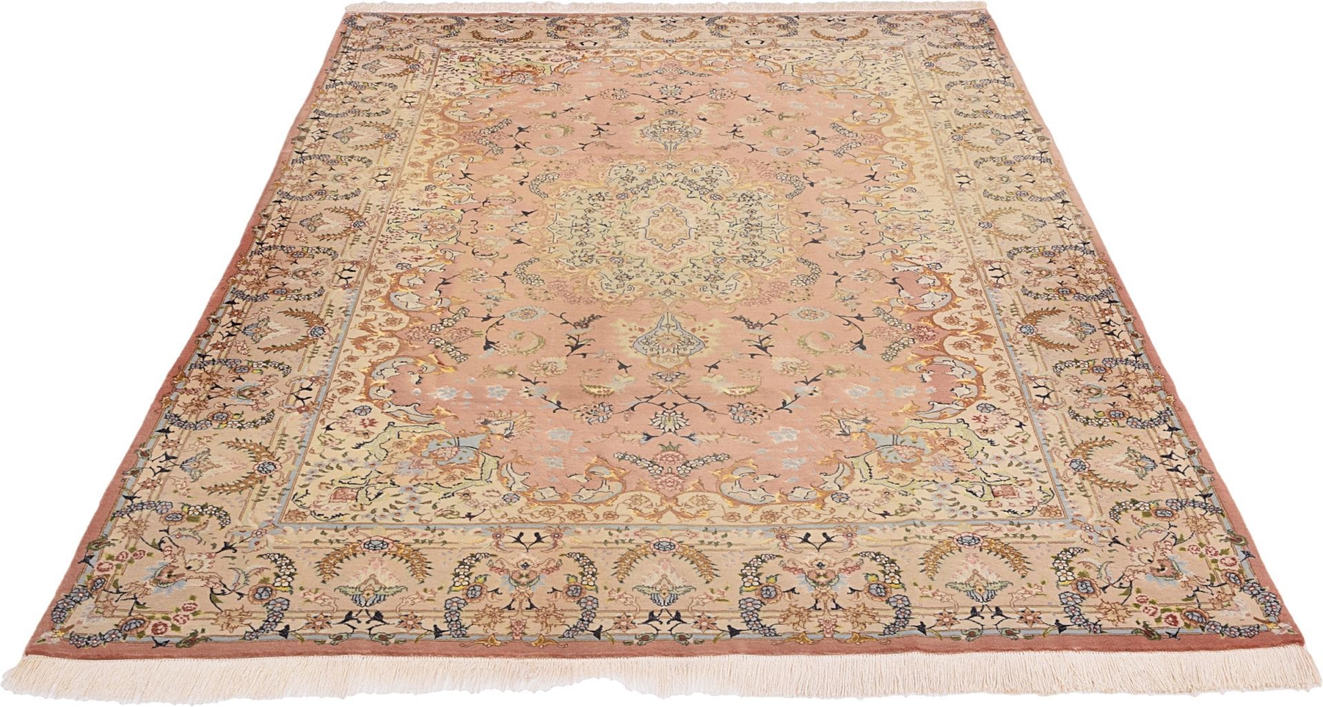 Handgeknüpfter Täbriz Perserteppich, 202 × 306 cm, Wolle & Seide