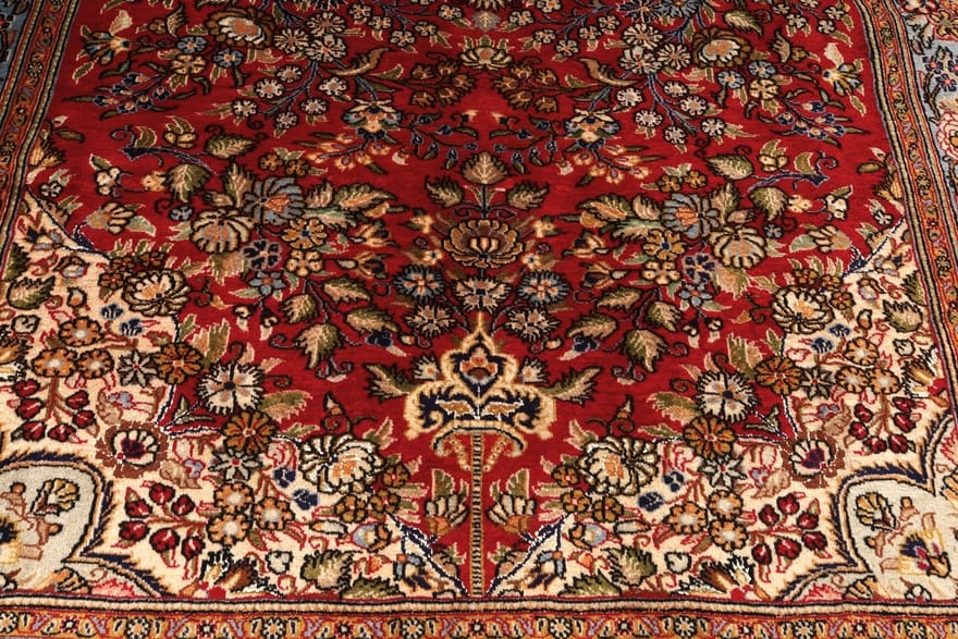 Ghom Perserteppich 198 × 142 cm aus Seide, handgeknüpft