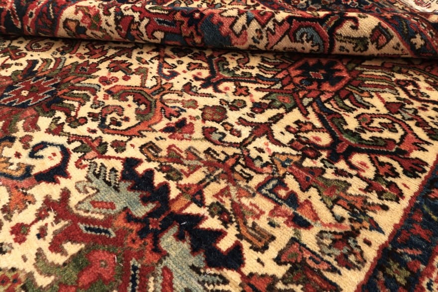 Antiker Heriz Perserteppich, 380 × 155 cm, Wolle & Seide