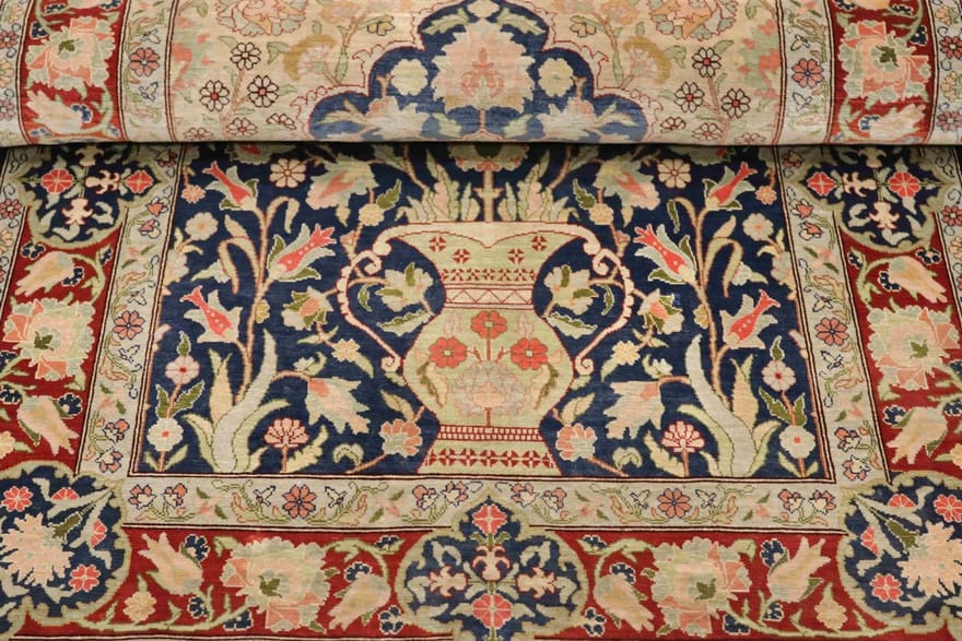 hereke-seide-teppich-112x69-cm-handgeknupft-luxus-orientteppich-4 Hereke Orientteppich antik, 110 × 68 cm, Seide
