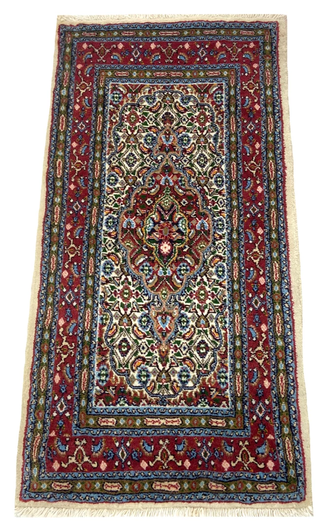 Handgeknüpfter Moud Perserteppich, 102 × 53 cm, Wolle & Seide