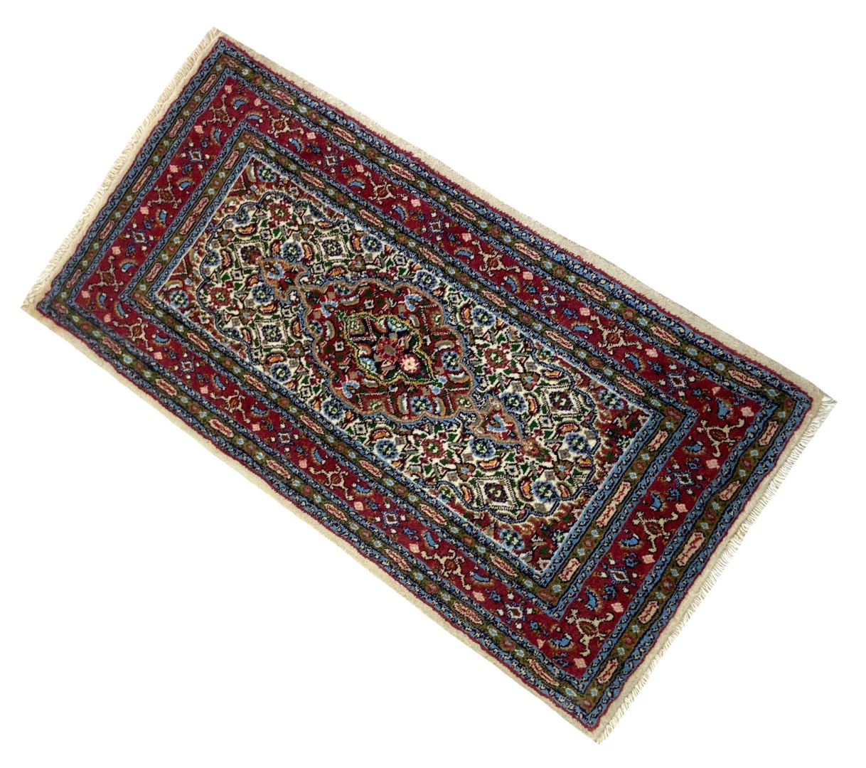 Handgeknüpfter Moud Perserteppich, 102 × 53 cm, Wolle & Seide