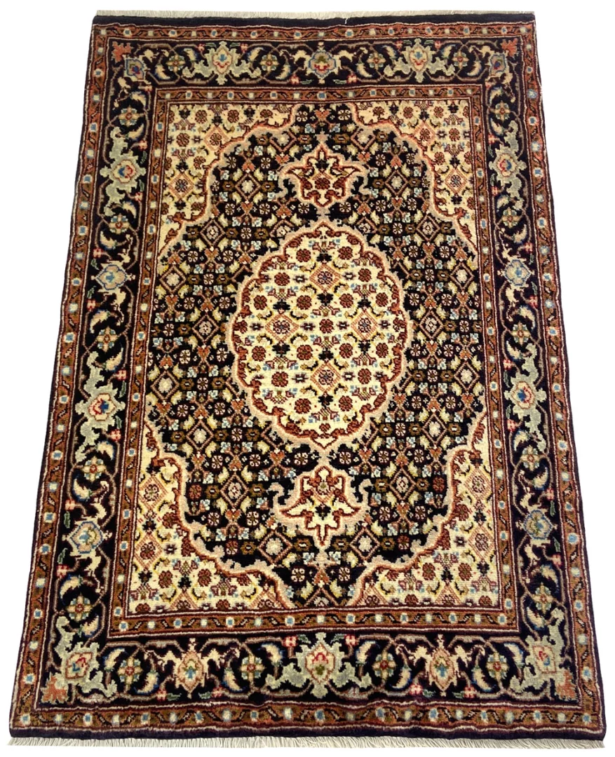 Handgeknüpfter Moud Perserteppich, 109 × 73 cm, Wolle & Seide