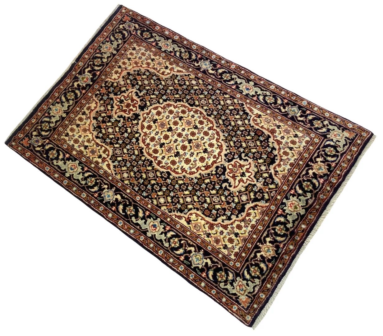 Handgeknüpfter Moud Perserteppich, 109 × 73 cm, Wolle & Seide