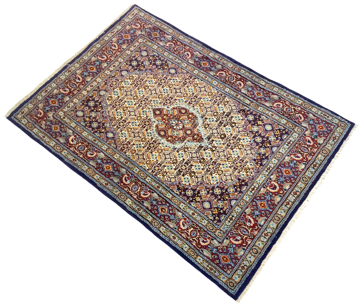 Handgeknüpfter Moud Perserteppich, 121 × 82 cm, Wolle & Seide
