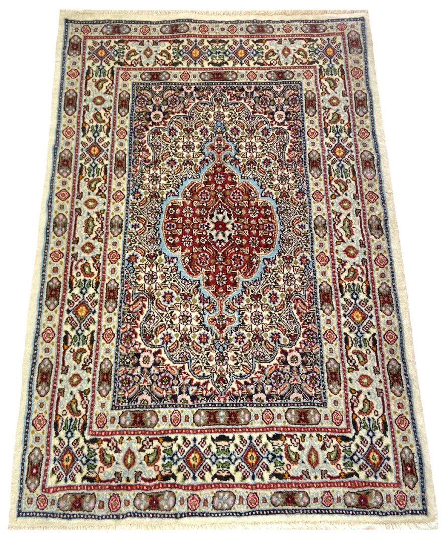 Handgeknüpfter Moud Perserteppich, 121 × 82 cm, Wolle & Seide