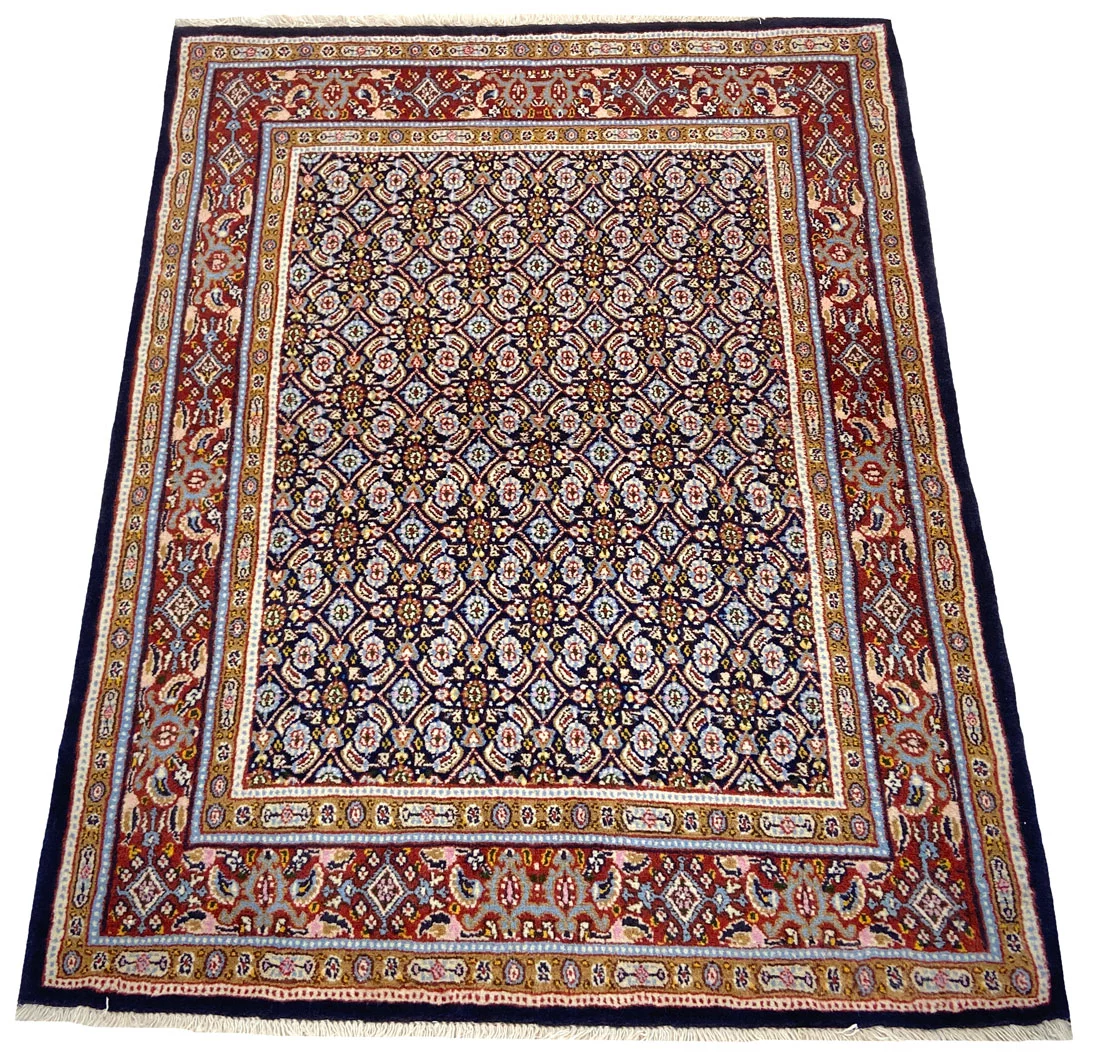 Moud Herati Perserteppich 130 × 101 cm aus Wolle & Seide, handgeknüpft