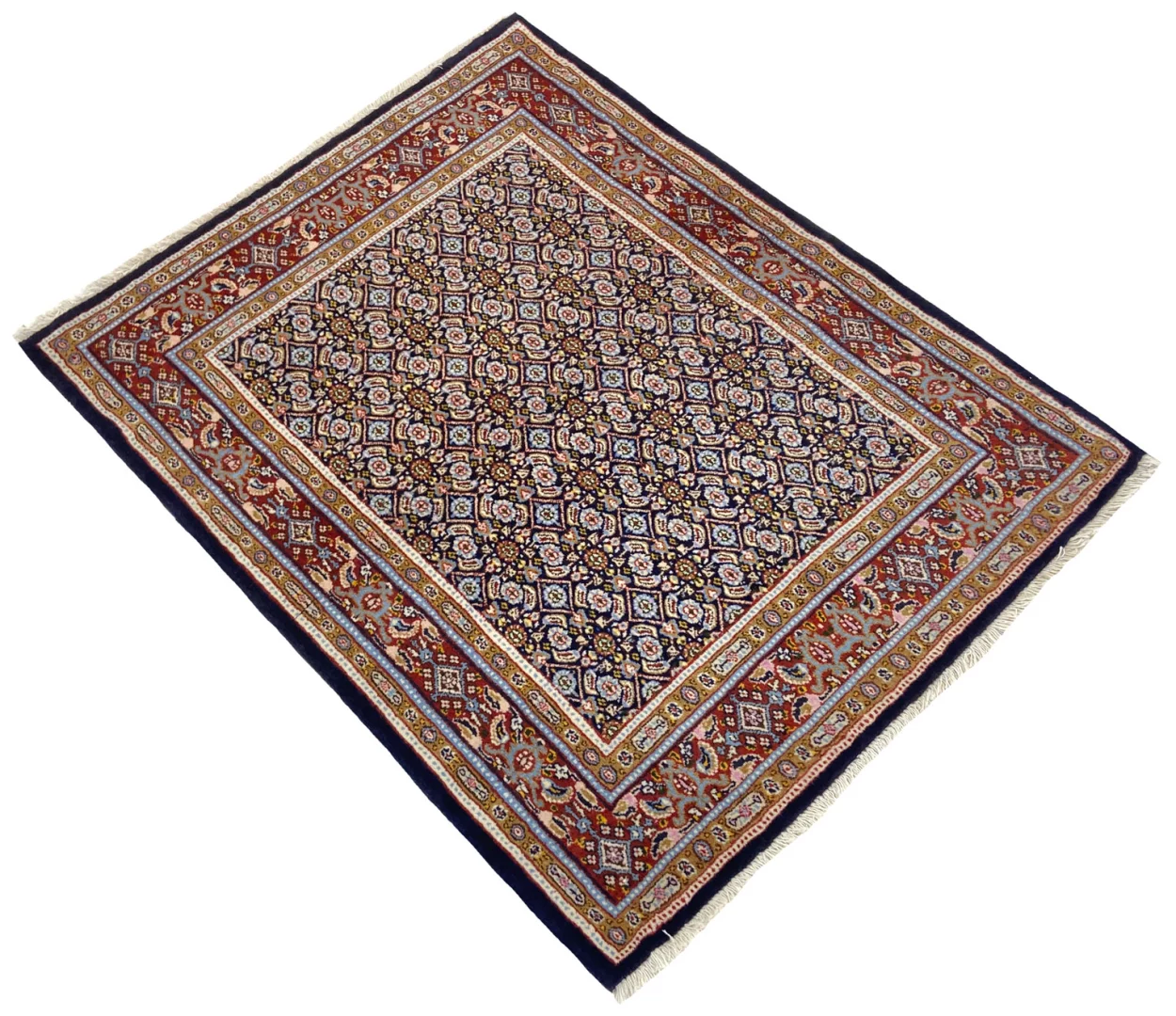 Moud Herati Perserteppich 130 × 101 cm aus Wolle & Seide, handgeknüpft