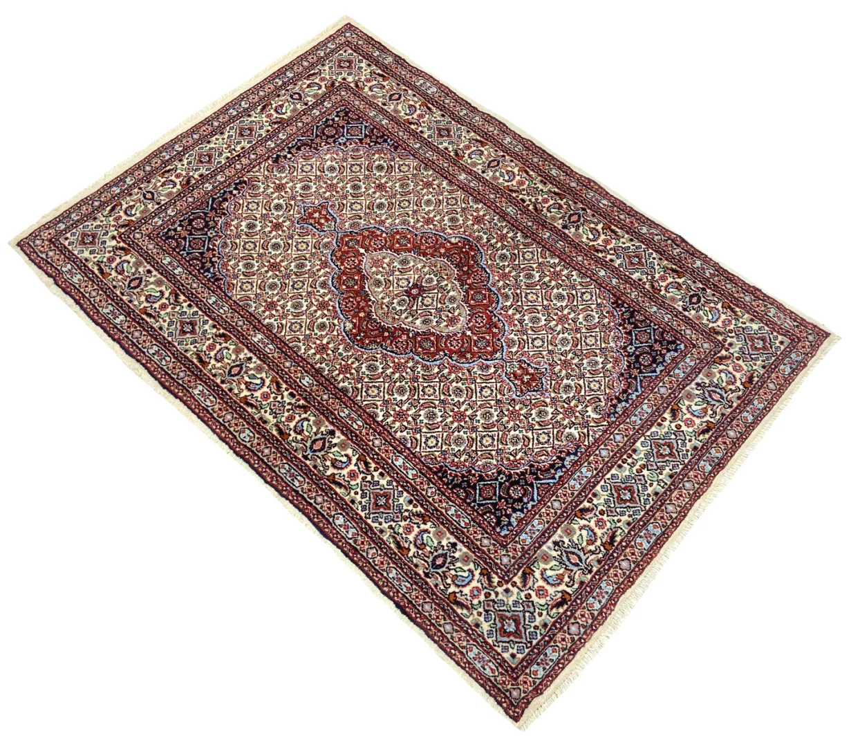Handgeknüpfter Moud Perserteppich, 138 × 100 cm, Wolle & Seide