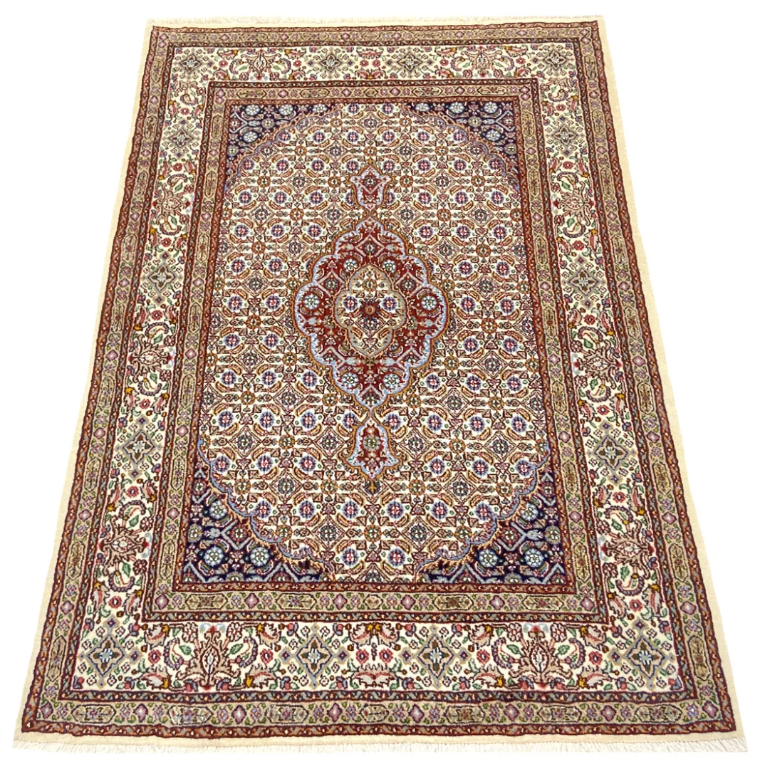 Handgeknüpfter Moud Perserteppich, 144 × 99 cm, Wolle & Seide