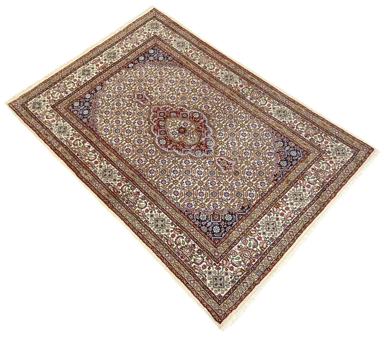 Handgeknüpfter Moud Perserteppich, 144 × 99 cm, Wolle & Seide