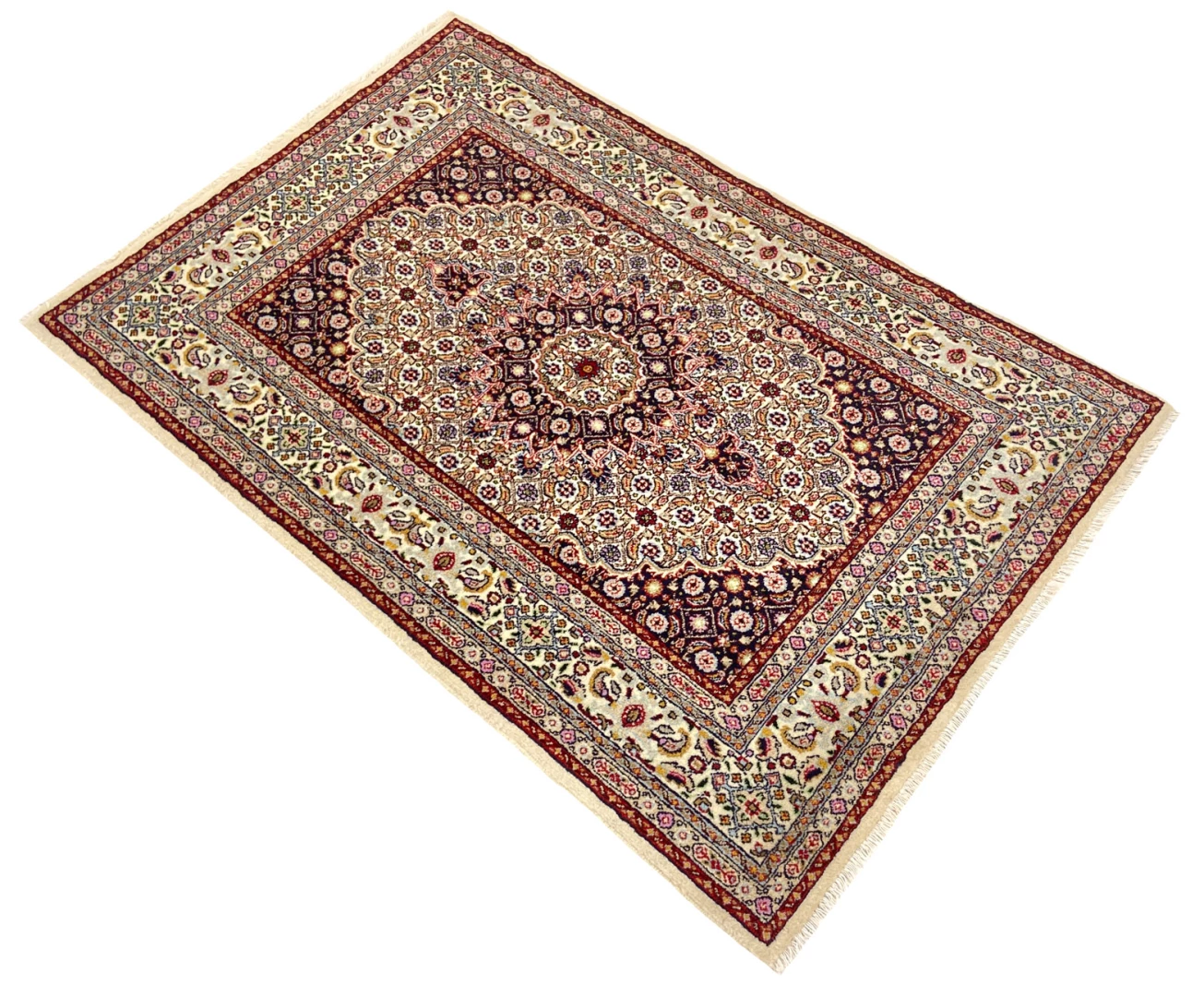 Handgeknüpfter Moud Perserteppich, 150 × 99 cm, Wolle & Seide