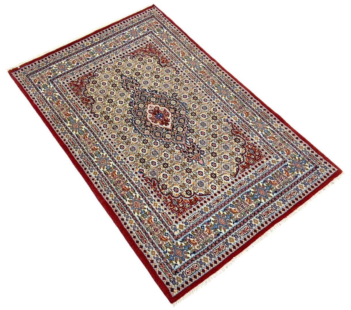 Handgeknüpfter Moud Perserteppich, 152 × 98 cm, Wolle & Seide
