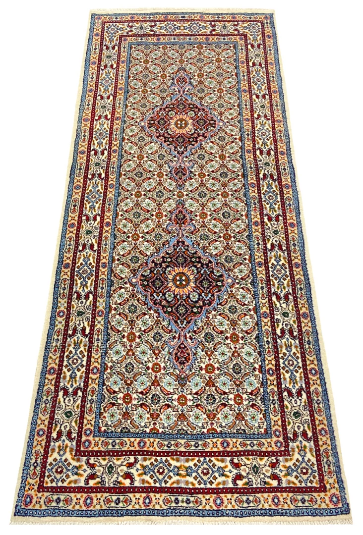 Handgeknüpfter Moud Perserteppich, 196 × 77 cm, Wolle & Seide