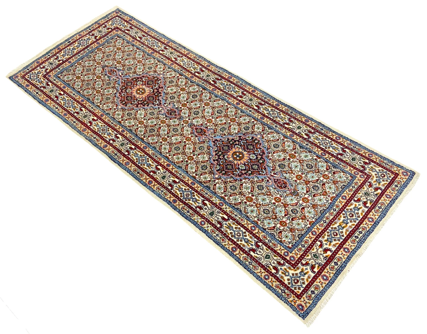 Handgeknüpfter Moud Perserteppich, 196 × 77 cm, Wolle & Seide