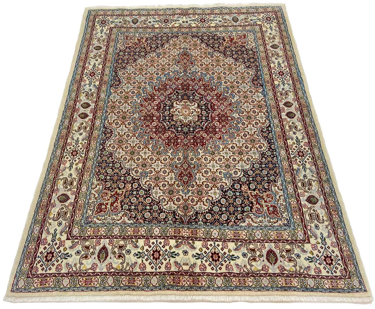 Handgeknüpfter Moud Perserteppich, 199 × 146 cm, Wolle & Seide