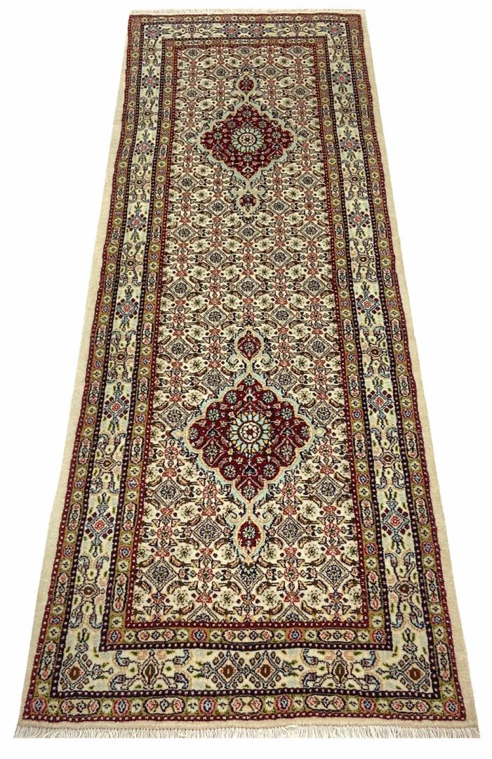 moud-teppich-200-x-73-cm-360000-knoten-handgeknupft-perserteppich-1 Handgeknüpfter Moud Perserteppich, 200 × 73 cm, Wolle & Seide