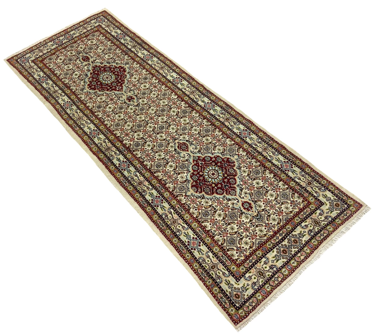 moud-teppich-200-x-73-cm-360000-knoten-handgeknupft-perserteppich-2 Handgeknüpfter Moud Perserteppich, 200 × 73 cm, Wolle & Seide