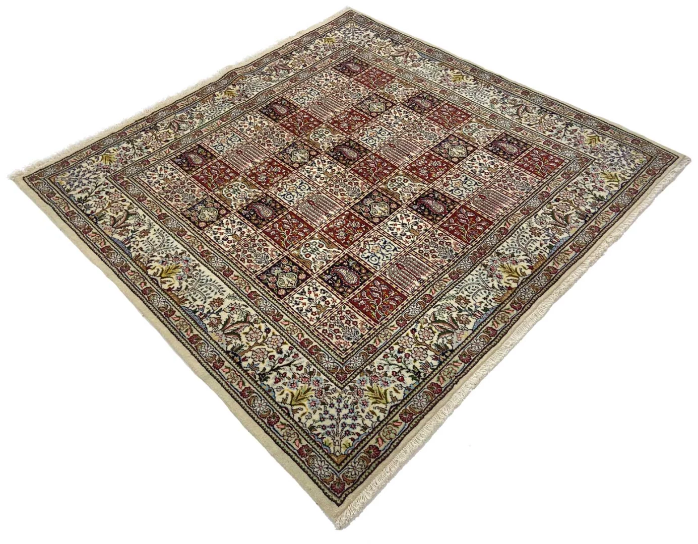 moud-teppich-202-x-205-cm-medaillon-design-360000-knoten-handgeknupft-2 Moud Perserteppich 202 × 205 cm aus Wolle & Seide, handgeknüpft