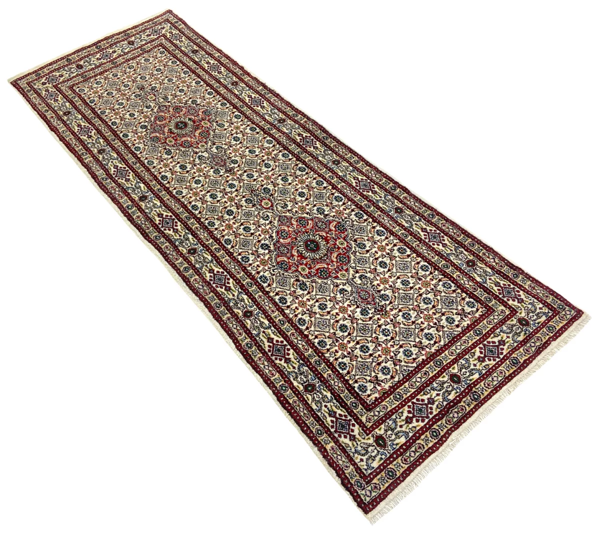 orientteppich-moud-209-x-75-cm-360000-knoten-medaillon-handgeknupft-2 Moud Perserteppich aus Iran, 209 × 75 cm