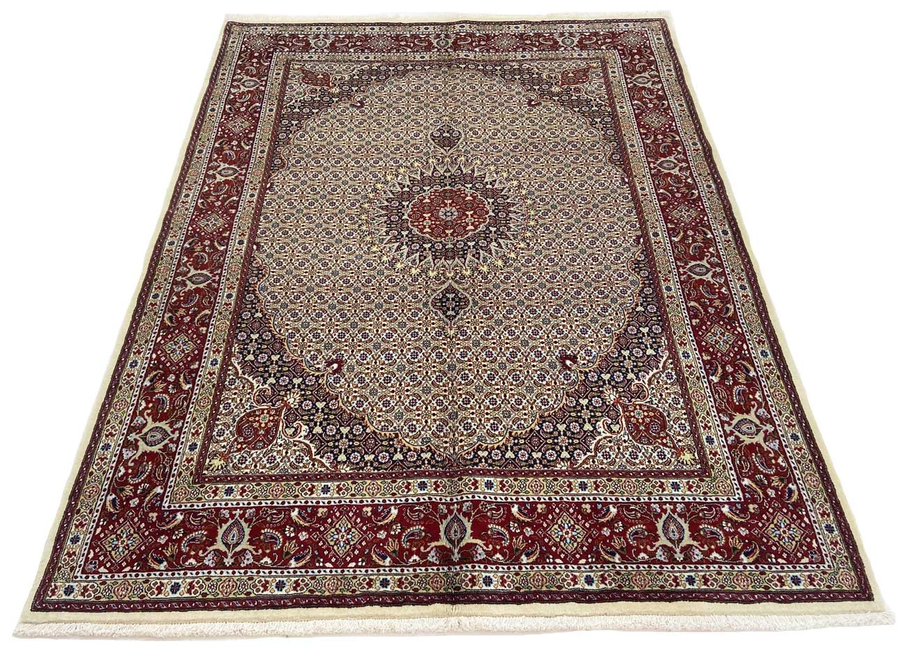 Handgeknüpfter Moud Perserteppich, 237 × 179 cm, Wolle & Seide