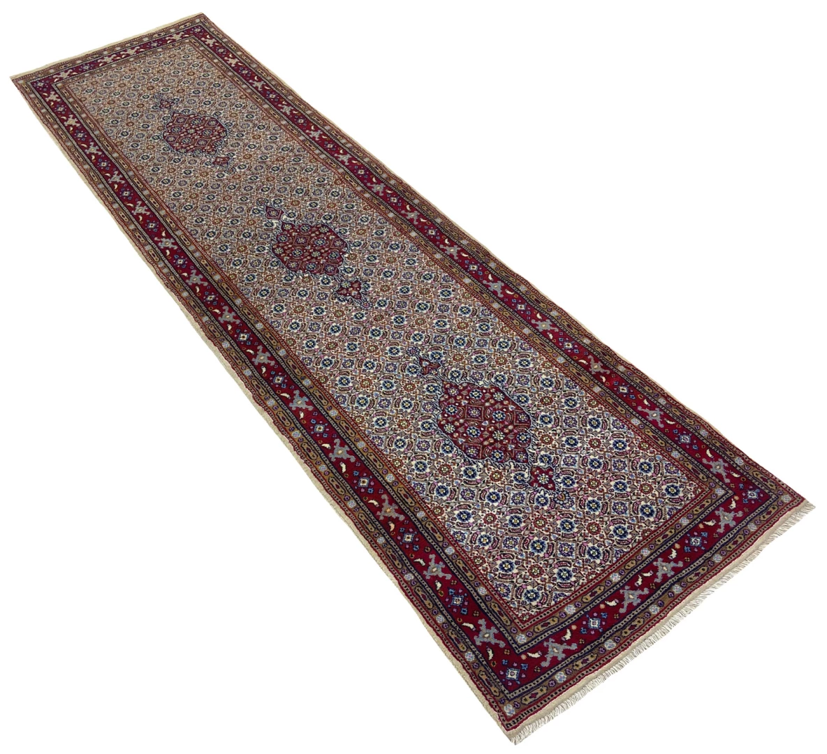 moud-orientteppich-296-x-84-cm-herati-muster-handgeknupft-2 Handgeknüpfter Moud Herati Perserteppich 296 × 84 cm