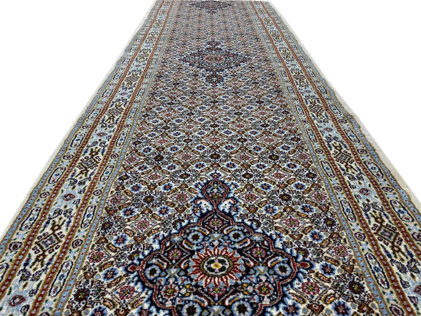 Handgeknüpfter Moud Perserteppich, 299 × 81 cm, Wolle