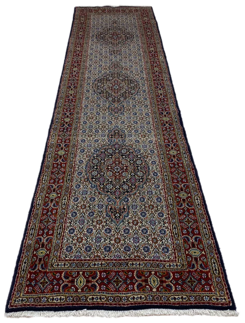 orientteppich-moud-309-x-79-cm-360000-knoten-handgeknupft-1 Handgeknüpfter Moud Perserteppich, 309 × 79 cm, Wolle