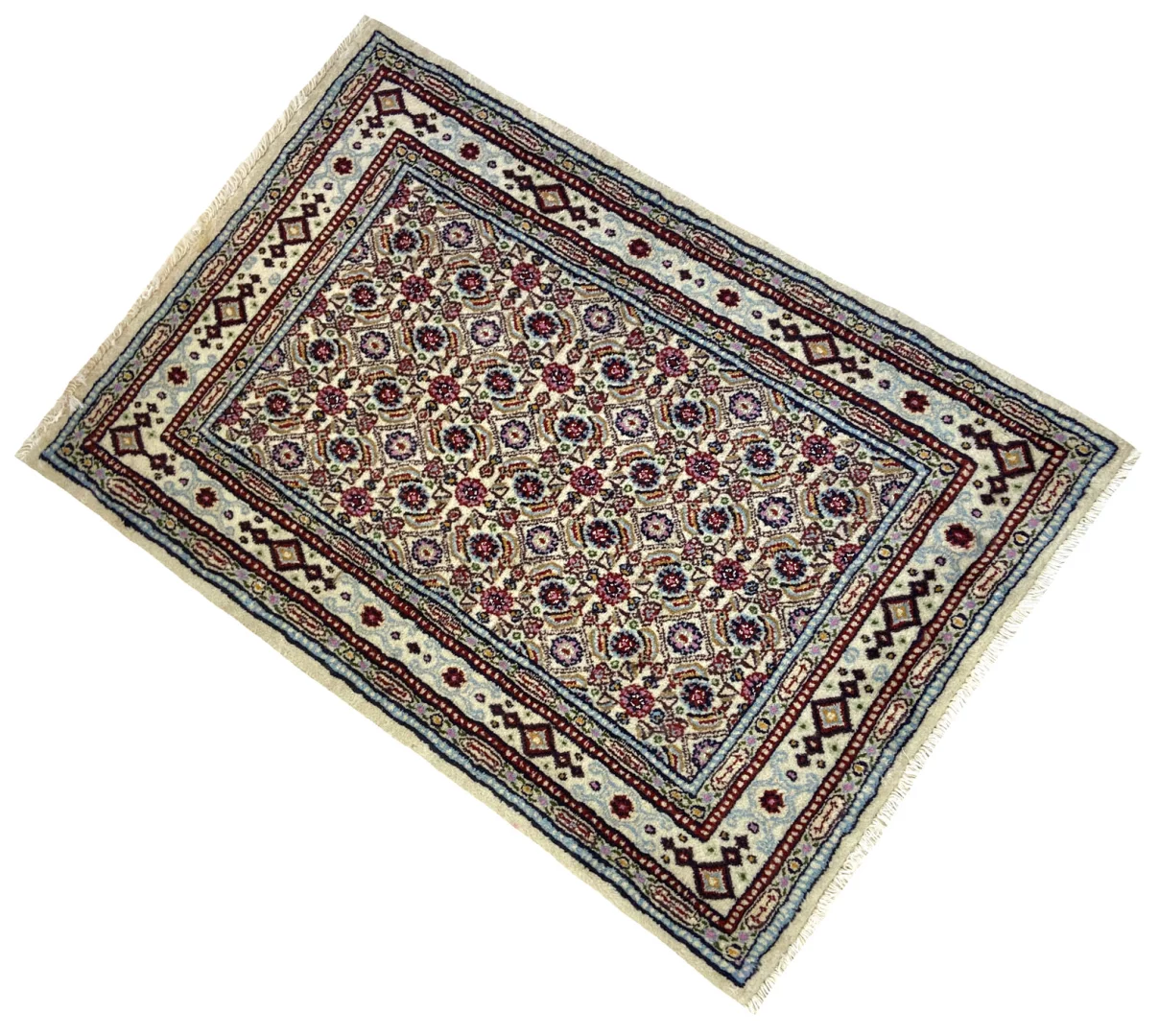 Handgeknüpfter Moud Herati Perserteppich, 92 × 62 cm, Wolle & Seide