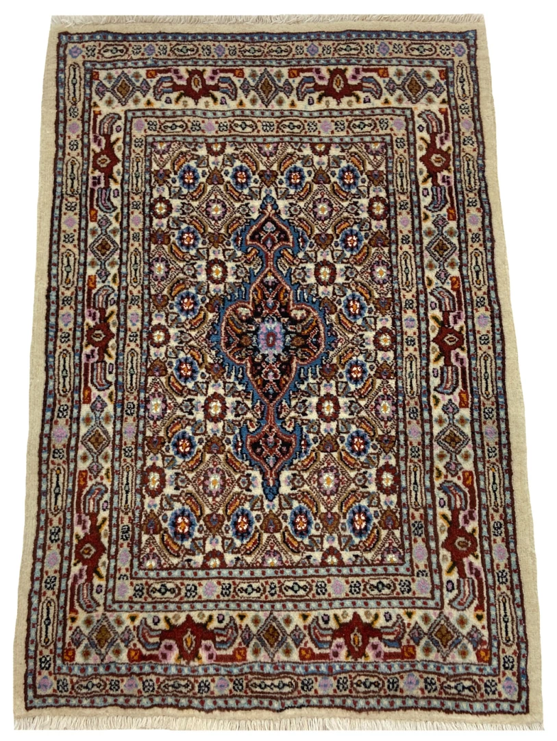 moud-teppich-93-x-63-cm-360000-knoten-m-medaillon-design-handgeknupft-1 Handgeknüpfter Moud Perserteppich 93 × 63 cm
