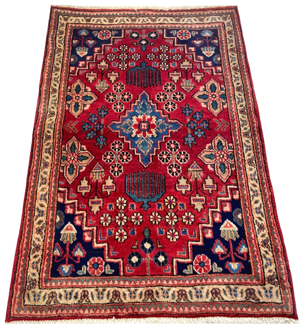 orientteppich-moud-99-x-65-cm-medaillon-360000-knoten-handgeknupft-1 Handgeknüpfter Moud Perserteppich 99 × 65 cm