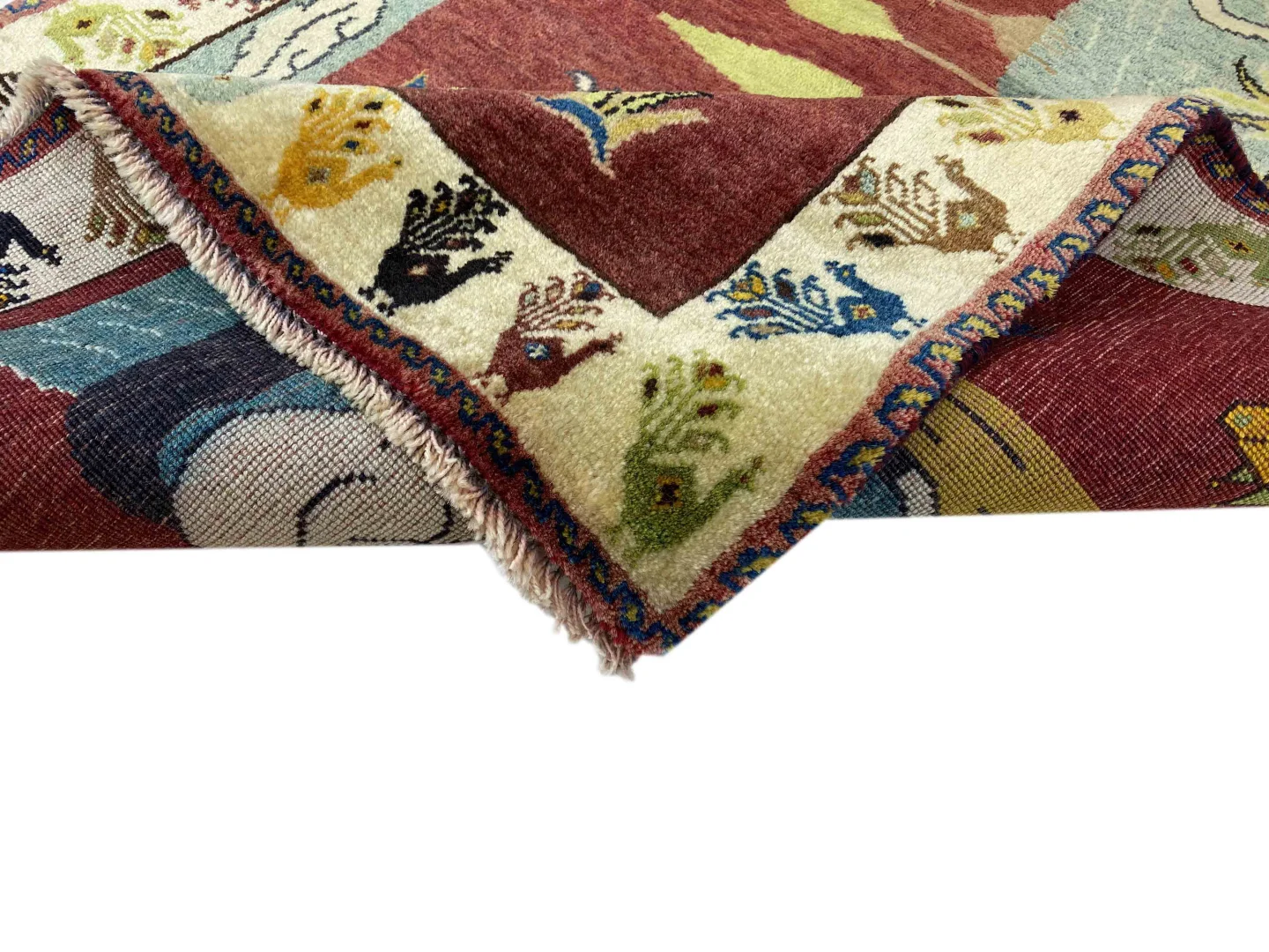 gabbeh-shuli-177-x-103-cm-handgeknupft-kunstvolles-design-6 Gabbeh Perserteppich 177 × 103 cm aus Wolle, handgeknüpft