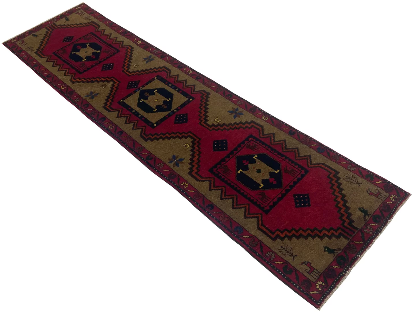 Handgeknüpfter Qashqai Perserteppich, 259 × 68 cm, Wolle
