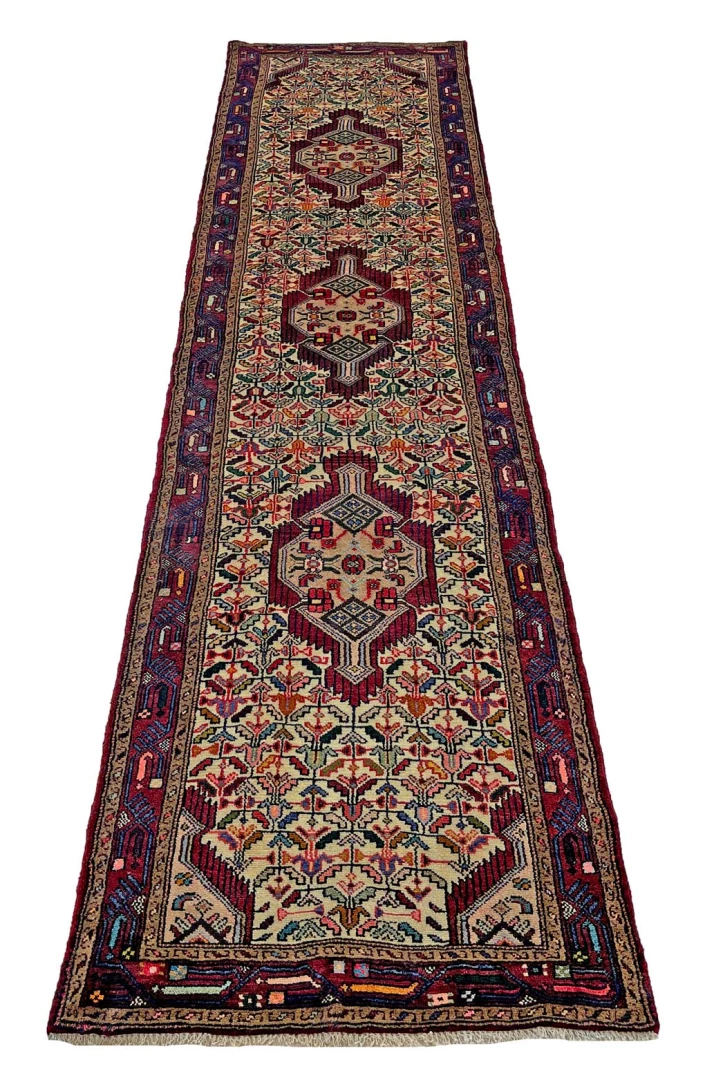 Handgeknüpfter Hamadan Perserteppich, 322 × 79 cm, Wolle