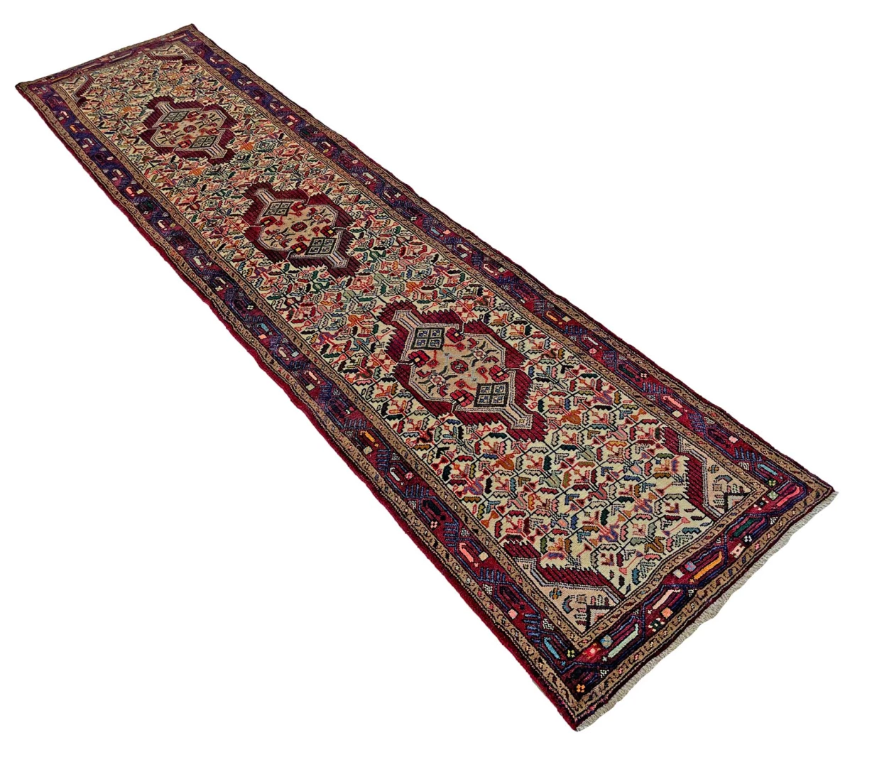 Handgeknüpfter Hamadan Perserteppich, 322 × 79 cm, Wolle