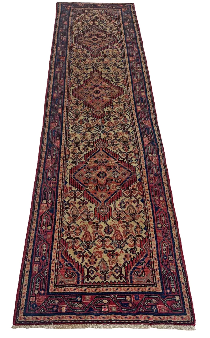 Handgeknüpfter Hamadan Perserteppich, 322 × 79 cm, Wolle