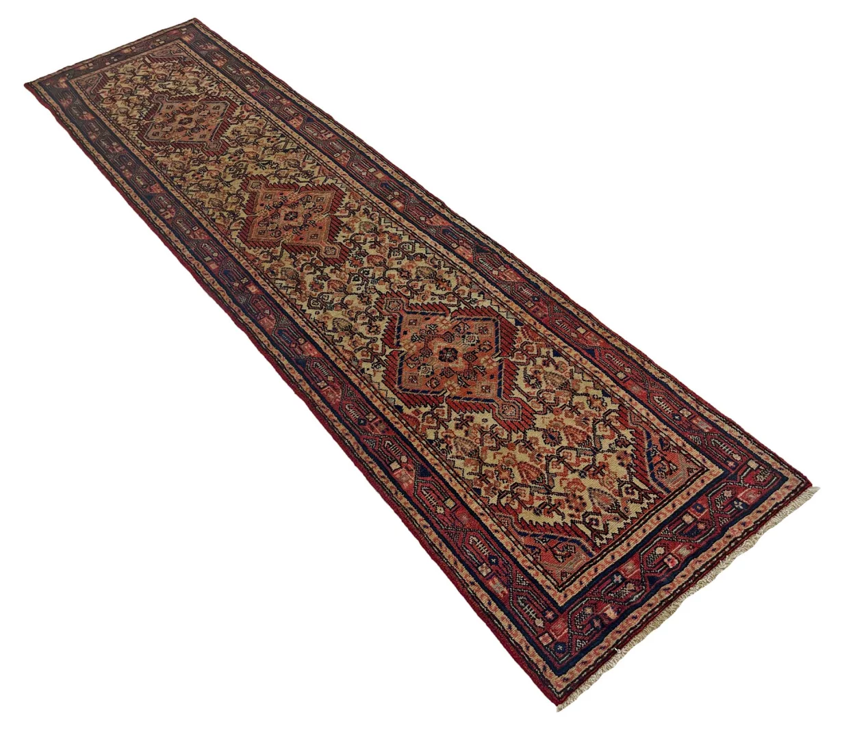Handgeknüpfter Hamadan Perserteppich, 322 × 79 cm, Wolle