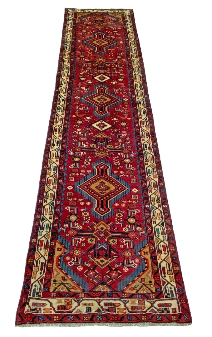 Handgeknüpfter Hamadan Perserteppich, 338 × 78 cm, Wolle