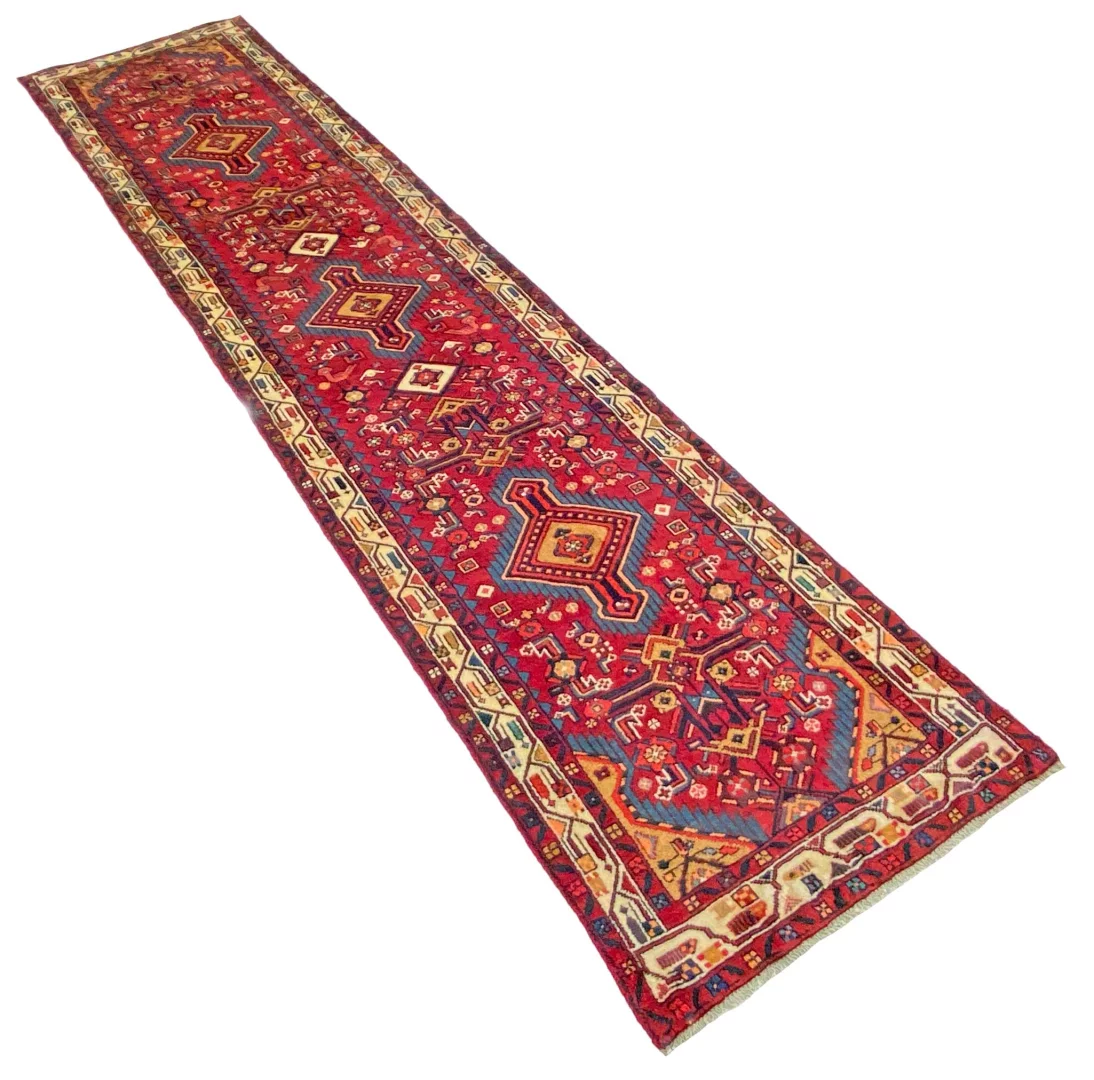 Handgeknüpfter Hamadan Perserteppich, 338 × 78 cm, Wolle