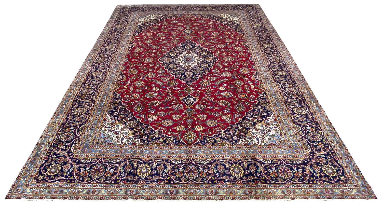Kashan Perserteppich 394 × 294 cm aus Wolle, handgeknüpft
