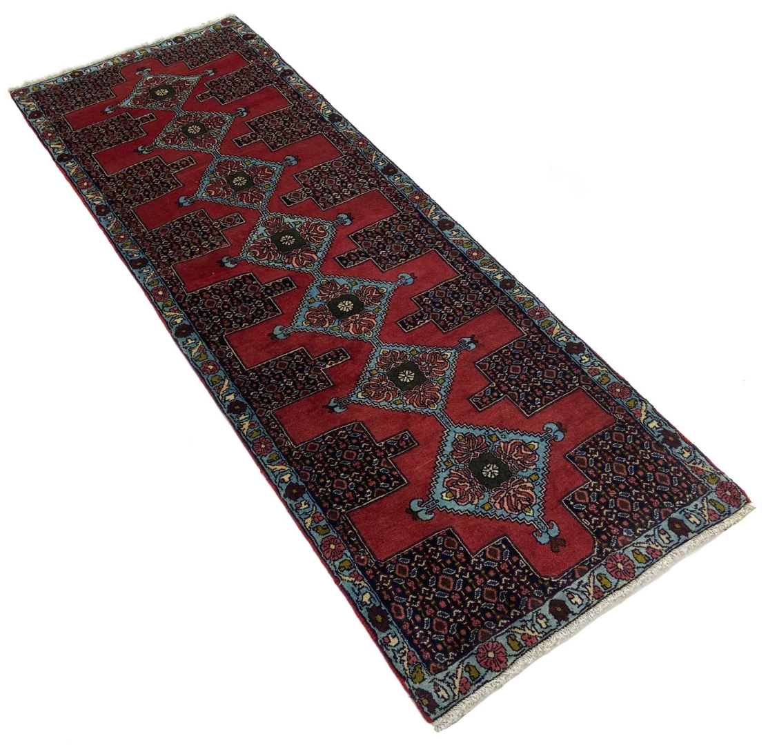 senneh-teppich-225-x-79-cm-rauten-medaillons-handgeknupft-perserteppich-2 Perserteppich aus Iran, 225 × 79 cm