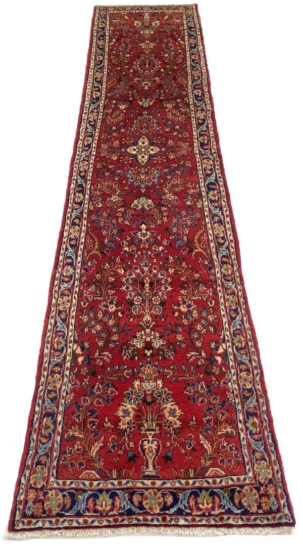 mahal-orientteppich-334-x-75-cm-rot-handgeknupft-100000-knoten-m-1 Handgeknüpfter Perserteppich, 334 × 75 cm, Wolle