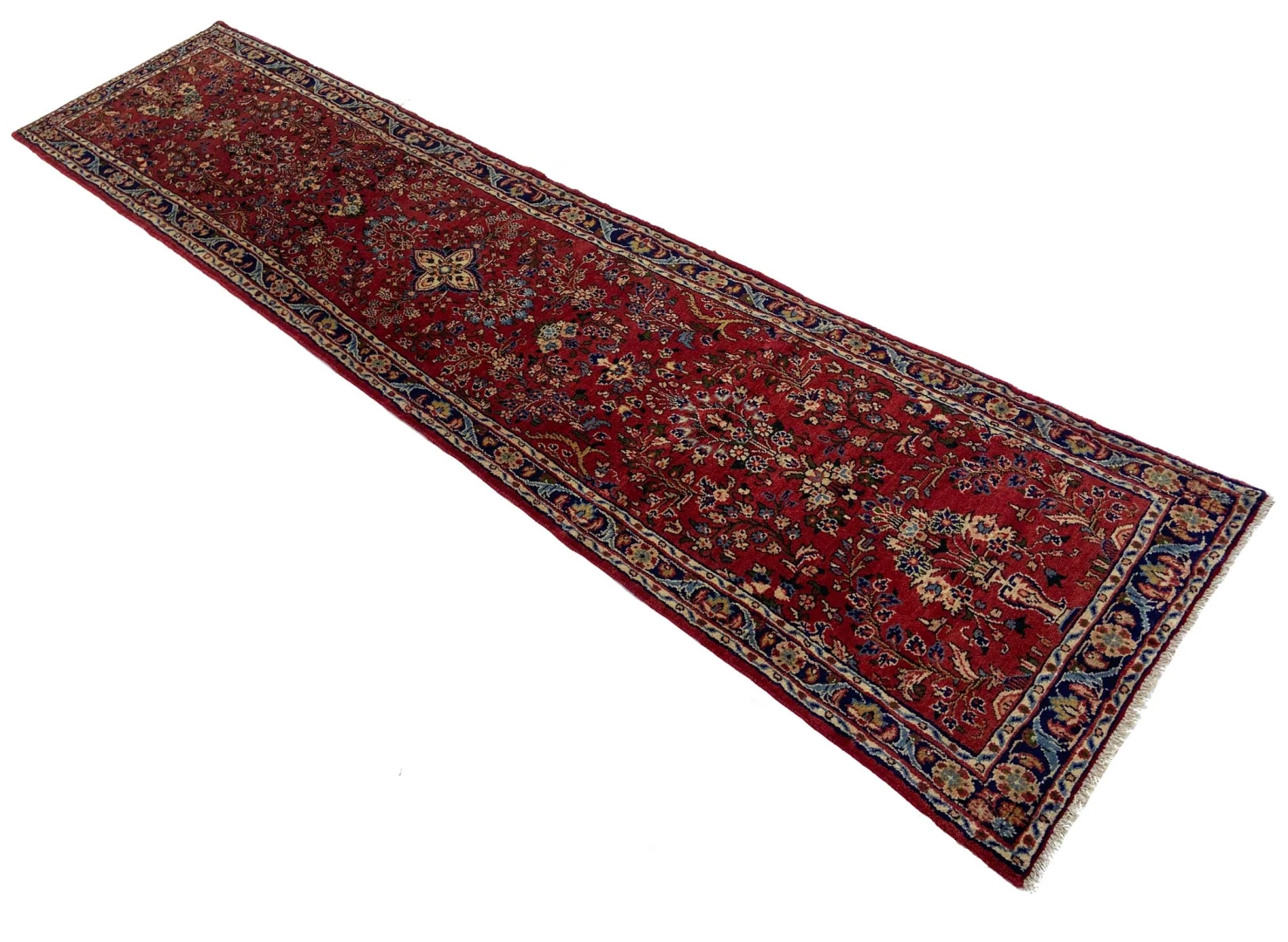mahal-orientteppich-334-x-75-cm-rot-handgeknupft-100000-knoten-m-2 Handgeknüpfter Perserteppich, 334 × 75 cm, Wolle