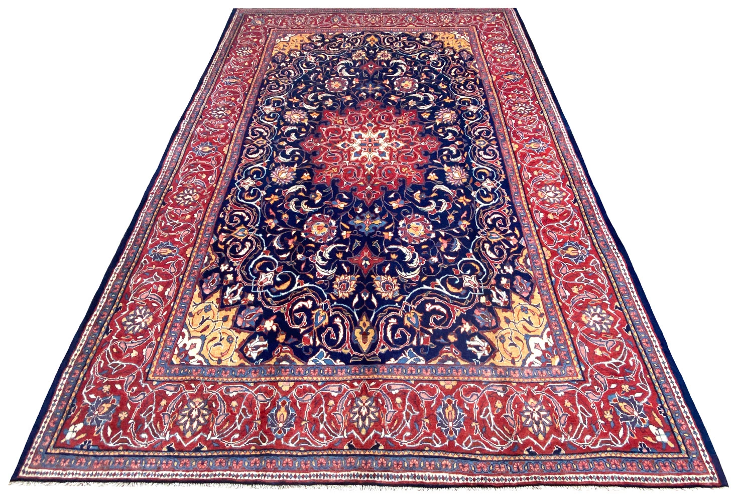 mahal-teppich-395-x-267-cm-rote-rosen-handgeknupft-perserteppich-1 Perserteppich 395 × 267 cm aus Wolle, handgeknüpft