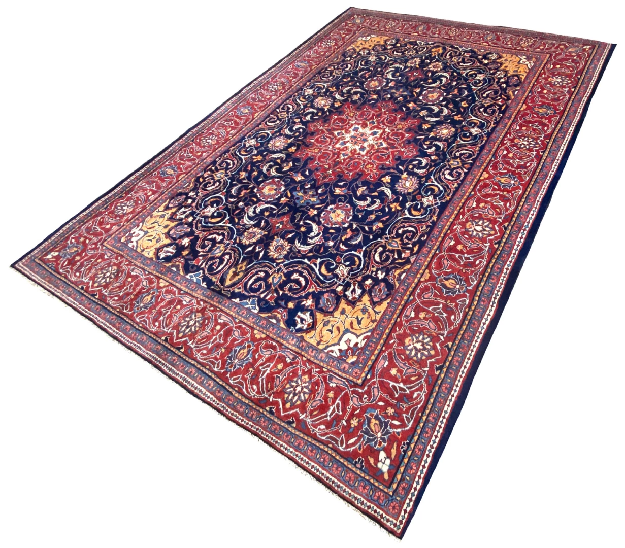 mahal-teppich-395-x-267-cm-rote-rosen-handgeknupft-perserteppich-2 Perserteppich 395 × 267 cm aus Wolle, handgeknüpft