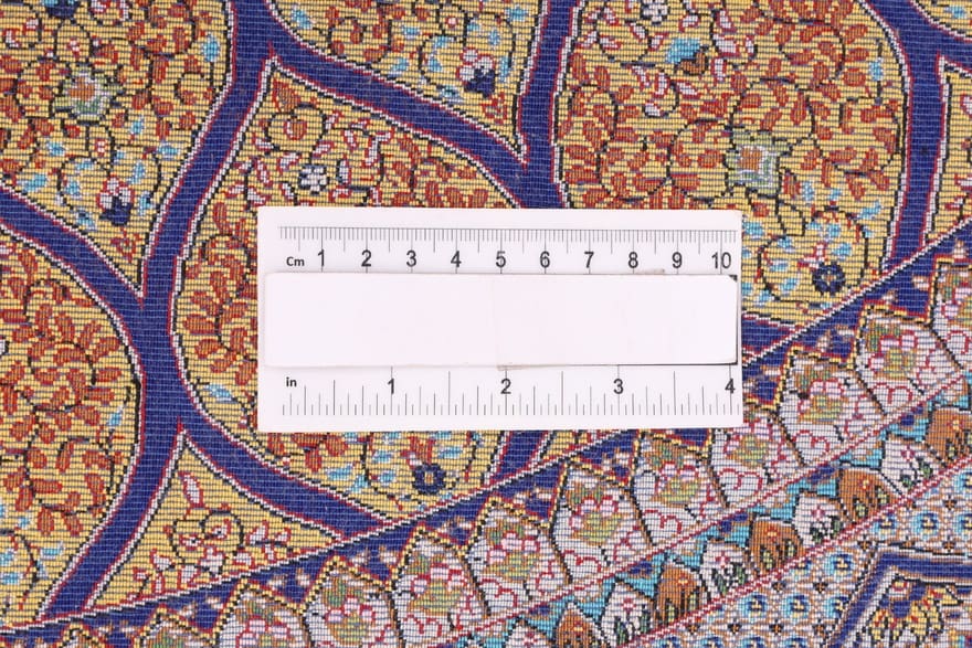 eleganter-runder-seidenteppich-152x151-cm-in-braun-gelb-perserteppich-6 Handgefertigter Ghom Perserteppich, 150 × 150 cm