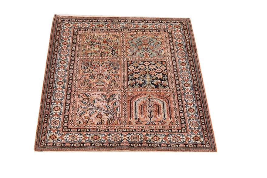 Kashmir Orientteppich 93 × 62 cm aus Seide, handgeknüpft